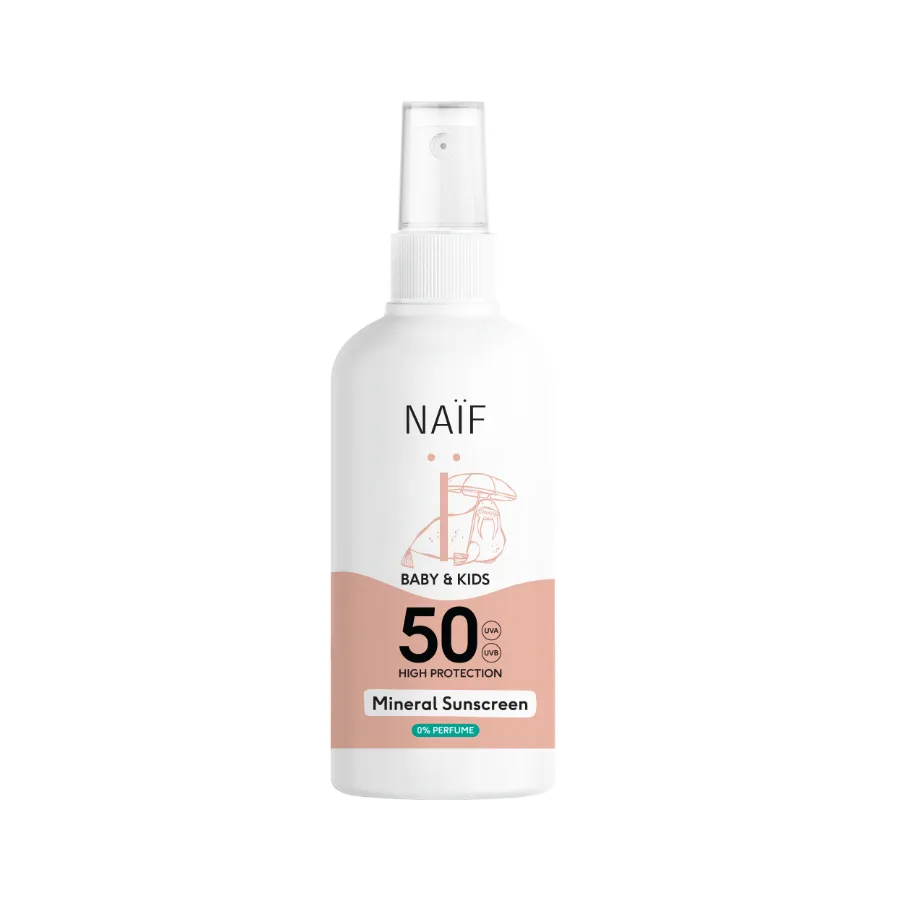 NAIF Ochranný sprej na opalování SPF 50 bez parfemace pro děti a miminka