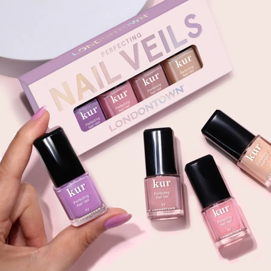 LONDONTOWN Set miniatur zpevňujících tónovaných laků Nail Veil